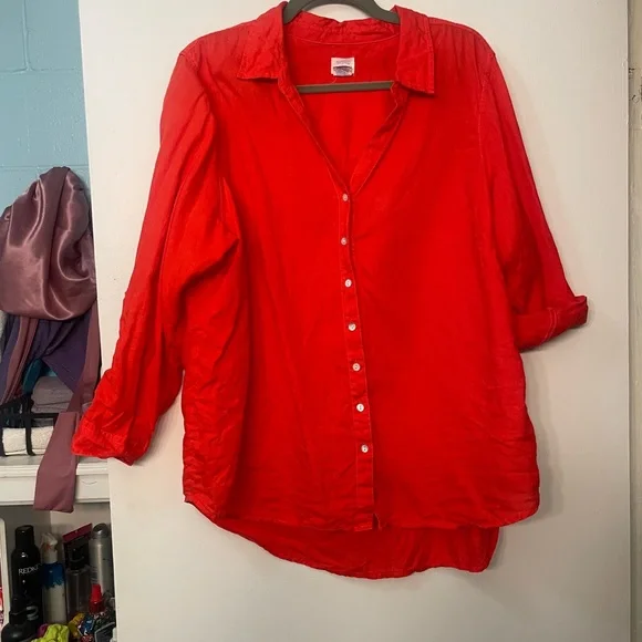 Sigrid Olsen Red Orange Linen Button Up Shirt Size 1X - Picture 7 of 7
